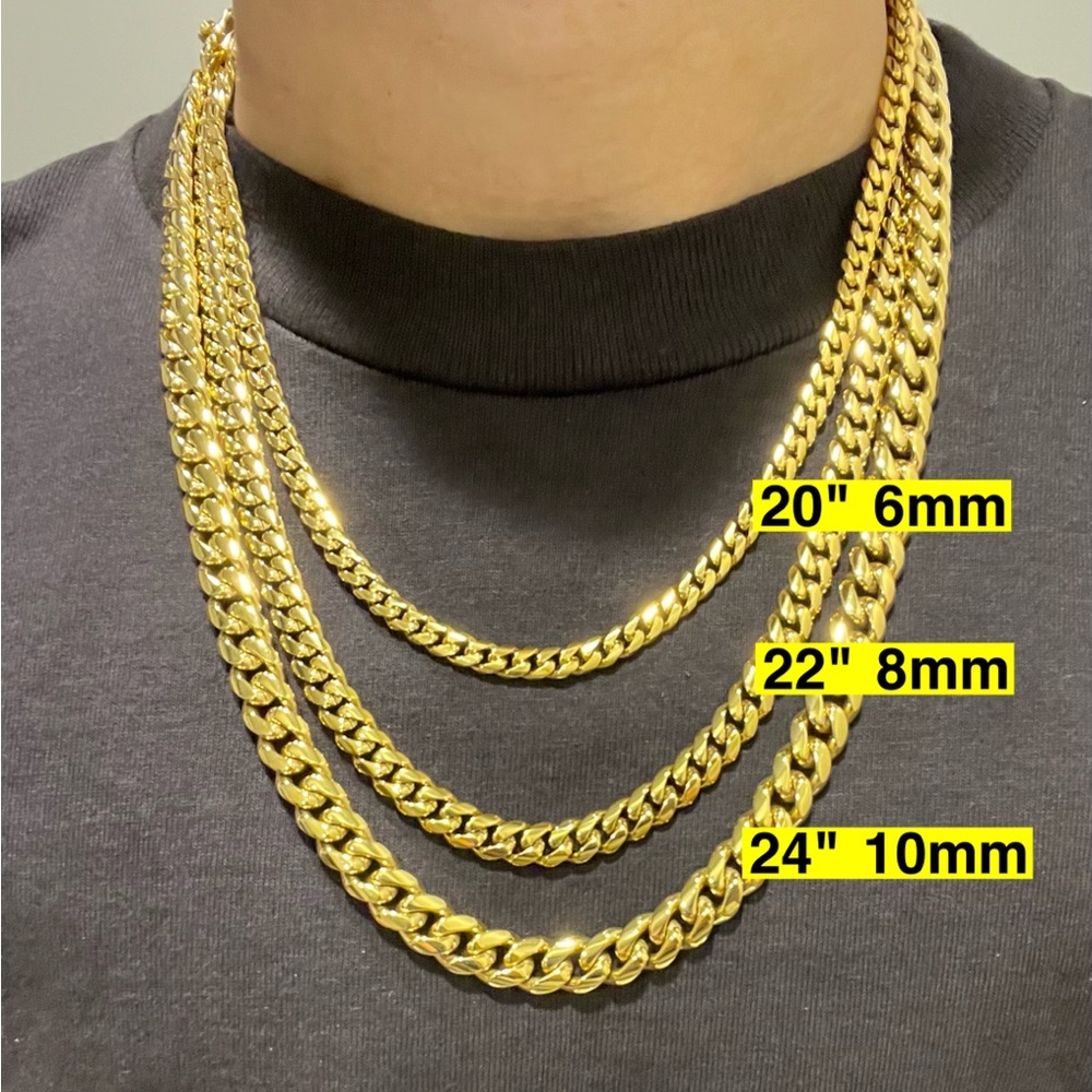 Solid 6-10mm 18k Gold tone cuban link chains